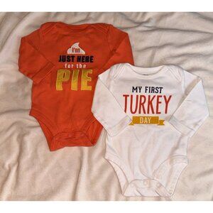 Lot of 2 Unisex Carters 3 Month Thanksgiving Holiday Long Sleeve Bodysuits